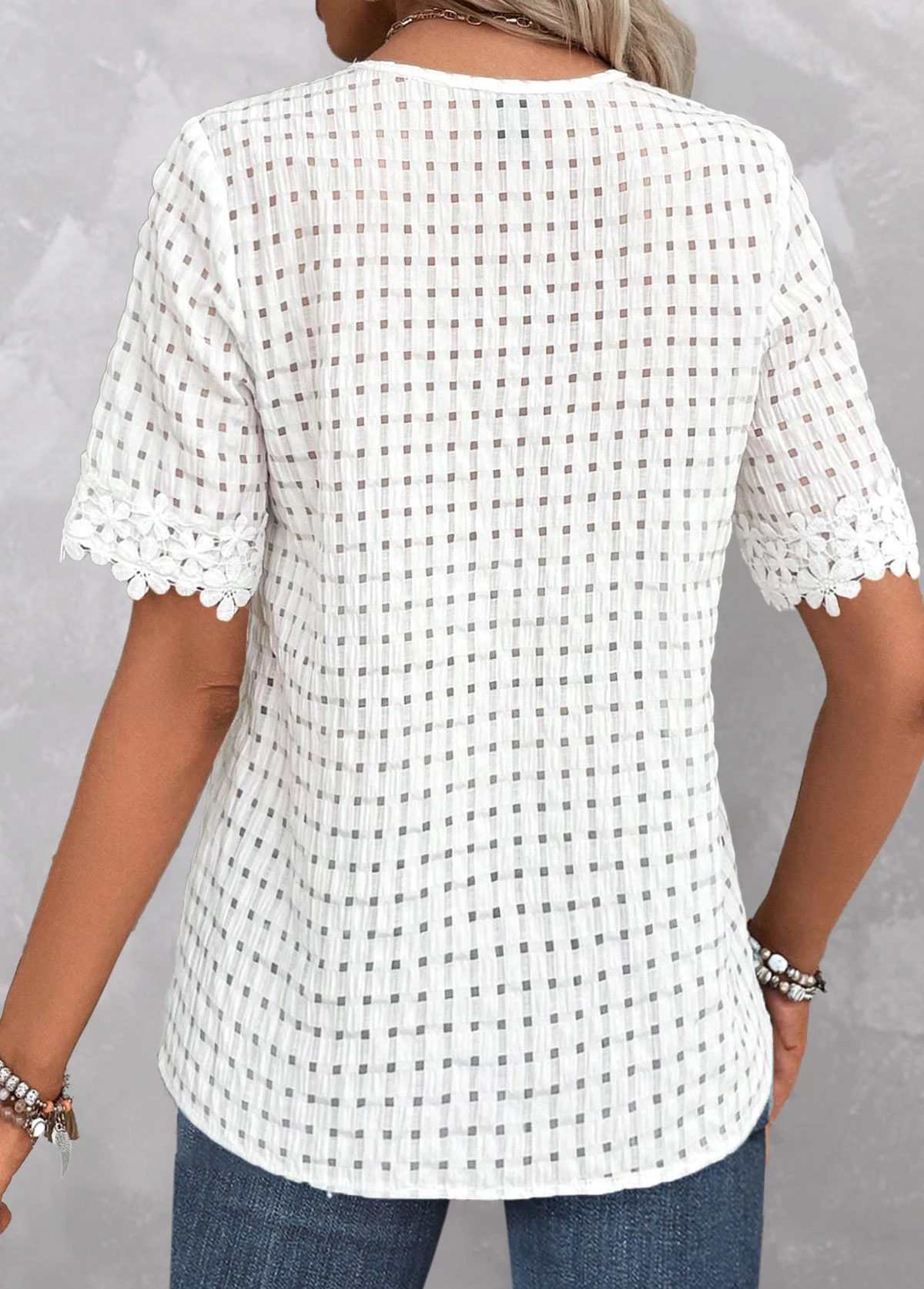 Embroidery V Neck Short Sleeve White Blouse 4 Embroidery V Neck Short Sleeve White Blouse - Image 2