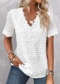 Embroidery V Neck Short Sleeve White Blouse 7 Embroidery V Neck Short Sleeve White Blouse -Rosewe Promotion Store 331901 P 1681718302194