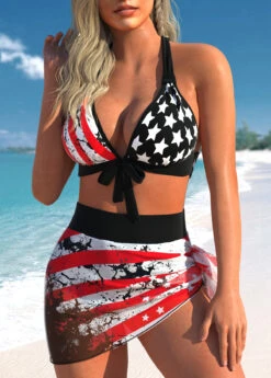 High Waisted American Flag Print Mesh Bikini Set -Rosewe Promotion Store 331909 P 1681711237955