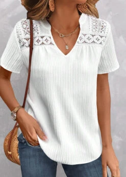 Plus Size White Lace Short Sleeve Blouse -Rosewe Promotion Store 332038 P 1681819954796
