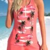 Mid Waisted Tropical Plants Print Zipper Tankini Set -Rosewe Promotion Store 332045 P 1681794382140