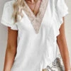 White V Neck Short Sleeve Asymmetry Blouse -Rosewe Promotion Store 332063 P 1681804320703
