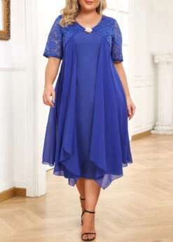 Blue Plus Size Patchwork Short Sleeve Bodycon Dress -Rosewe Promotion Store 332065 P 16881125186294