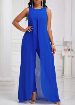Patchwork Royal Blue Ankle Length Round Neck Jumpsuit -Rosewe Promotion Store 332084 P 16871378237024