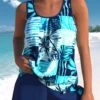 Plus Size High Waisted Cyan Tankini Set -Rosewe Promotion Store 332141 P 1681884185684