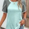 Patchwork Round Neck Light Blue T Shirt 2 Patchwork Round Neck Light Blue T Shirt -Rosewe Promotion Store 332146 P 16823021608760