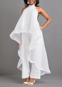 Tie Ankle Length Lace Up Collar White Top And Pants -Rosewe Promotion Store 332165 P 16836313323482