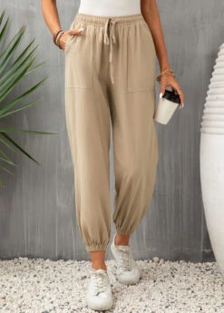 Light Camel Drawastring High Waisted Pocket Jogger Pants