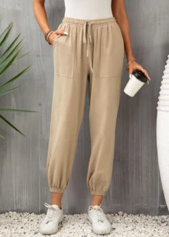 Light Camel Drawastring High Waisted Pocket Jogger Pants -Rosewe Promotion Store 332194 P 16837179816983