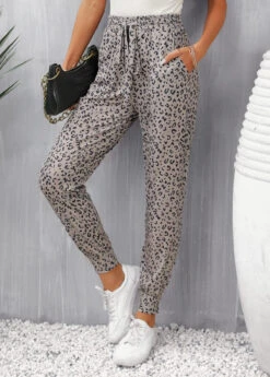 Leopard Pocket Light Camel Jogger Elastic Waist Pants -Rosewe Promotion Store 332196 P 16843763804404