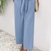 Pocket Elastic Waist High Waisted Dusty Blue Pants -Rosewe Promotion Store 332197 P 16838871189100