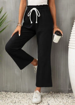 Pocket Flare Leg Elastic Waist Black Pants -Rosewe Promotion Store 332198 P 16841474037082