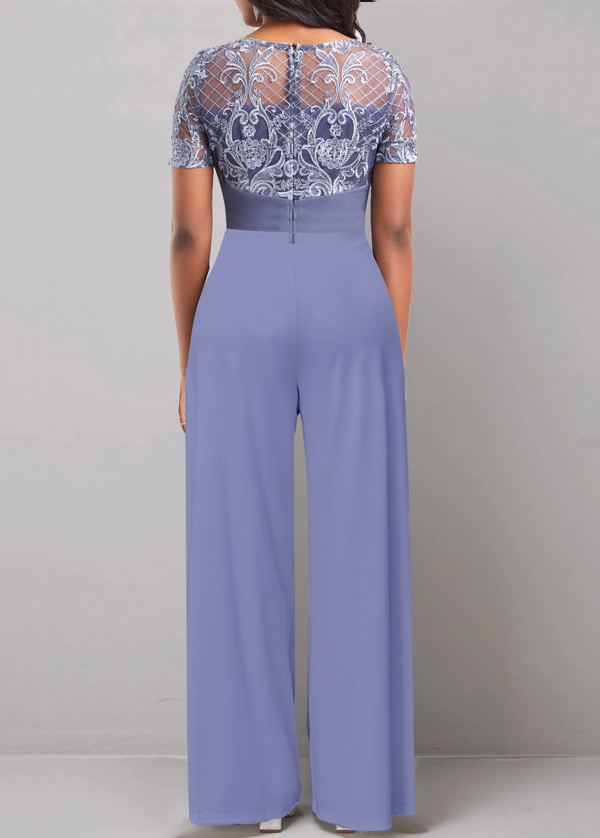 Round Neck Lace Dusty Blue Long Jumpsuit 4 Round Neck Lace Dusty Blue Long Jumpsuit - Image 2