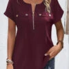Plus Size Dark Reddish Purple Zipper Blouse 1 Plus Size Dark Reddish Purple Zipper Blouse -Rosewe Promotion Store 332241 P 1681992088919