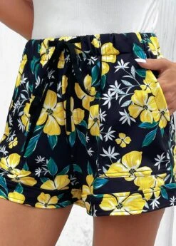 Floral Print Pocket Multi Color Regular Shorts -Rosewe Promotion Store 332281 P 16842375919482