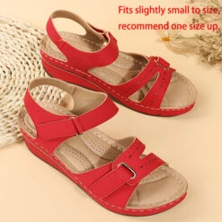 Red Velcro Peep Toe Mid Heel Sandals -Rosewe Promotion Store 332283 P 1681982875486