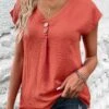 Plus Size Coral Button Short Sleeve Blouse -Rosewe Promotion Store 332341 P 1682405249132