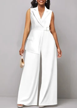 Asymmetry Sleeveless White Long Lapel Jumpsuit -Rosewe Promotion Store 332381 P 1684476424115