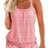 Pink Tropical Plants Print Lace Tankini Set -Rosewe Promotion Store 332386 P 1683507934934