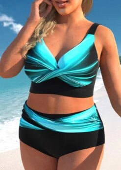High Waisted Cyan Plus Size Ombre Bikini Set -Rosewe Promotion Store 332414 P 1682054558009