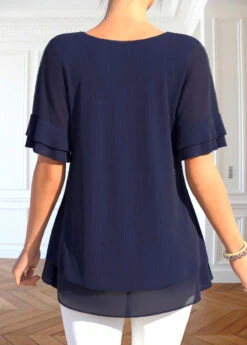 Round Neck Layered Navy Short Sleeve T Shirt -Rosewe Promotion Store 332536 P 1682228113718