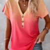Plus Size Peach Red Button Ombre T Shirt -Rosewe Promotion Store 332556 P 1682236456699