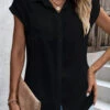 Short Sleeve Button Black Shirt Collar Blouse -Rosewe Promotion Store 332558 P 1683188288792