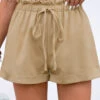 Regular Smocked Light Camel Elastic Waist Shorts -Rosewe Promotion Store 332562 P 16849782393420