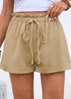 Regular Smocked Light Camel Elastic Waist Shorts