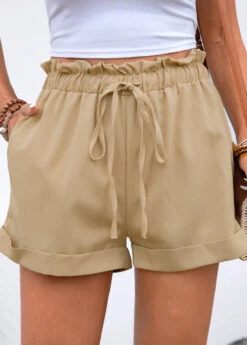 Regular Smocked Light Camel Elastic Waist Shorts 11 Regular Smocked Light Camel Elastic Waist Shorts -Rosewe Promotion Store 332562 P 16849782396894