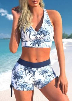 Mid Waisted Tropical Plants Print Three-piece Tankini Set -Rosewe Promotion Store 332565 P 1682226838355