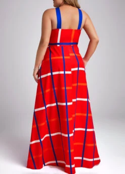 Red Plus Size Pocket Plaid Sleeveless Maxi Dress -Rosewe Promotion Store 332571 P 16859655294821