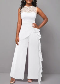 Lace Patchwork White Long Sleeveless Jumpsuit -Rosewe Promotion Store 332601 P 1682322376128