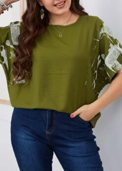 Half Sleeve Olive Green Plus Size T Shirt -Rosewe Promotion Store 332611 P 1684215547067