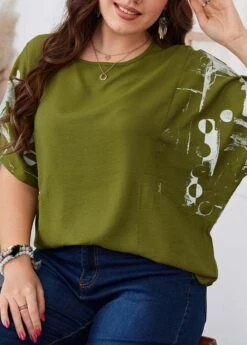 Half Sleeve Olive Green Plus Size T Shirt -Rosewe Promotion Store 332611 P 1684215547567
