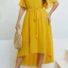 Yellow Plus Size Button Belted High Low Dress -Rosewe Promotion Store 332616 P 1684215472345