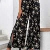 Ditsy Floral Print Split Black Flare Leg Pants -Rosewe Promotion Store 332646 P 1682325368753