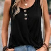 Button Black Lightweight Scoop Neck Tank Top