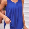 Royal Blue Scoop Neck Ruched Tank Top -Rosewe Promotion Store 332684 P 1682327273137