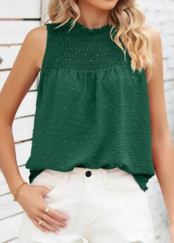 Green High Neck Smocked Tank Top 7 Green High Neck Smocked Tank Top -Rosewe Promotion Store 332708 P 1682496729970