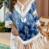 Tie Dye Print Patchwork Blue Cover Up