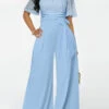 Lace Patchwork Light Blue Long Round Neck Jumpsuit -Rosewe Promotion Store 332757 P 1684720241619
