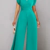 Split Neck Button Mint Green Long Jumpsuit -Rosewe Promotion Store 332833 P 1682498243600