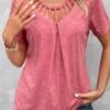 Cage Neck Lace Peach Red Short Sleeve T Shirt