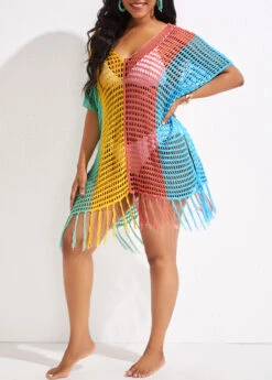 Multi Stripe Print Tassel Cover Up -Rosewe Promotion Store 332889 P 16838870434412