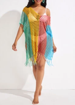 Multi Stripe Print Tassel Cover Up -Rosewe Promotion Store 332889 P 16838870436774