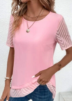 Plus Size Pink Cross Hem T Shirt -Rosewe Promotion Store 332969 P 16868157842173