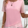 Plus Size Pink Cross Hem T Shirt -Rosewe Promotion Store 332969 P 16868157847380