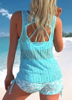 Mid Waisted Three-piece Cyan Tankini Set -Rosewe Promotion Store 333038 P 1682585696175