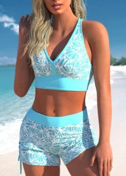 Mid Waisted Three-piece Cyan Tankini Set -Rosewe Promotion Store 333038 P 1682585697476